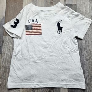 Polo Ralph Lauren Boy's Toddler Tshirt White Large Pony Flag Sleeve Number 3/3T